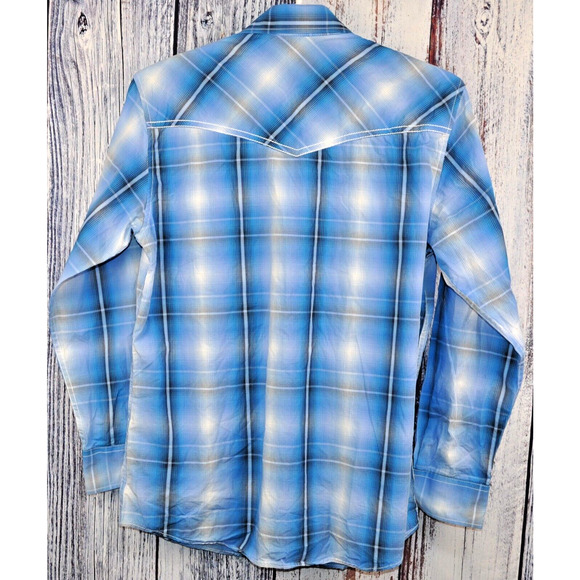 Rafter-C Cowboy Collection Western Pearl Snap Men's Button Shirt Med Blue Plaid - Picture 6 of 6